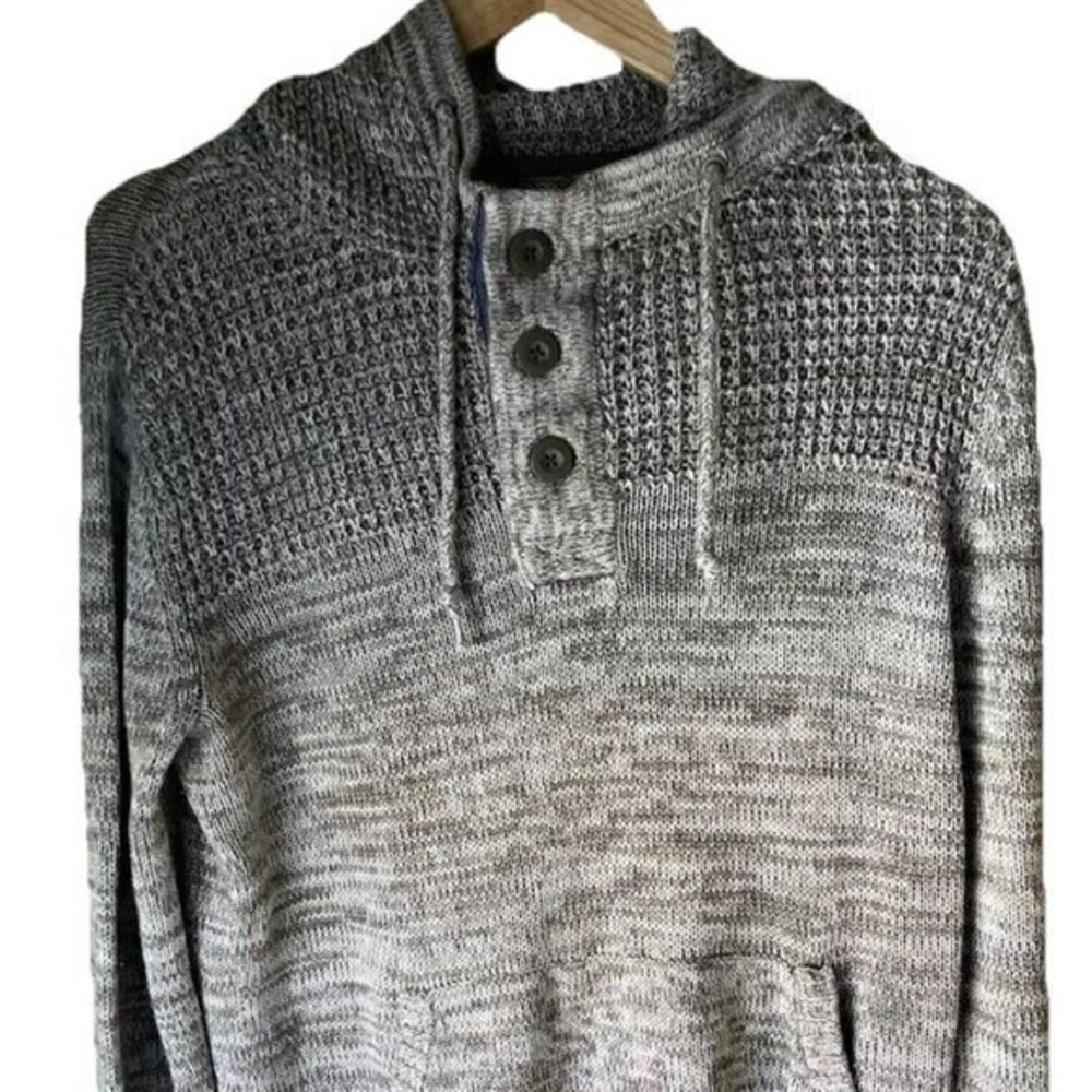 Retrofit Men’s Sweater Button Pullover Stripe Knit Fall Neutral Gray Blue Sz S